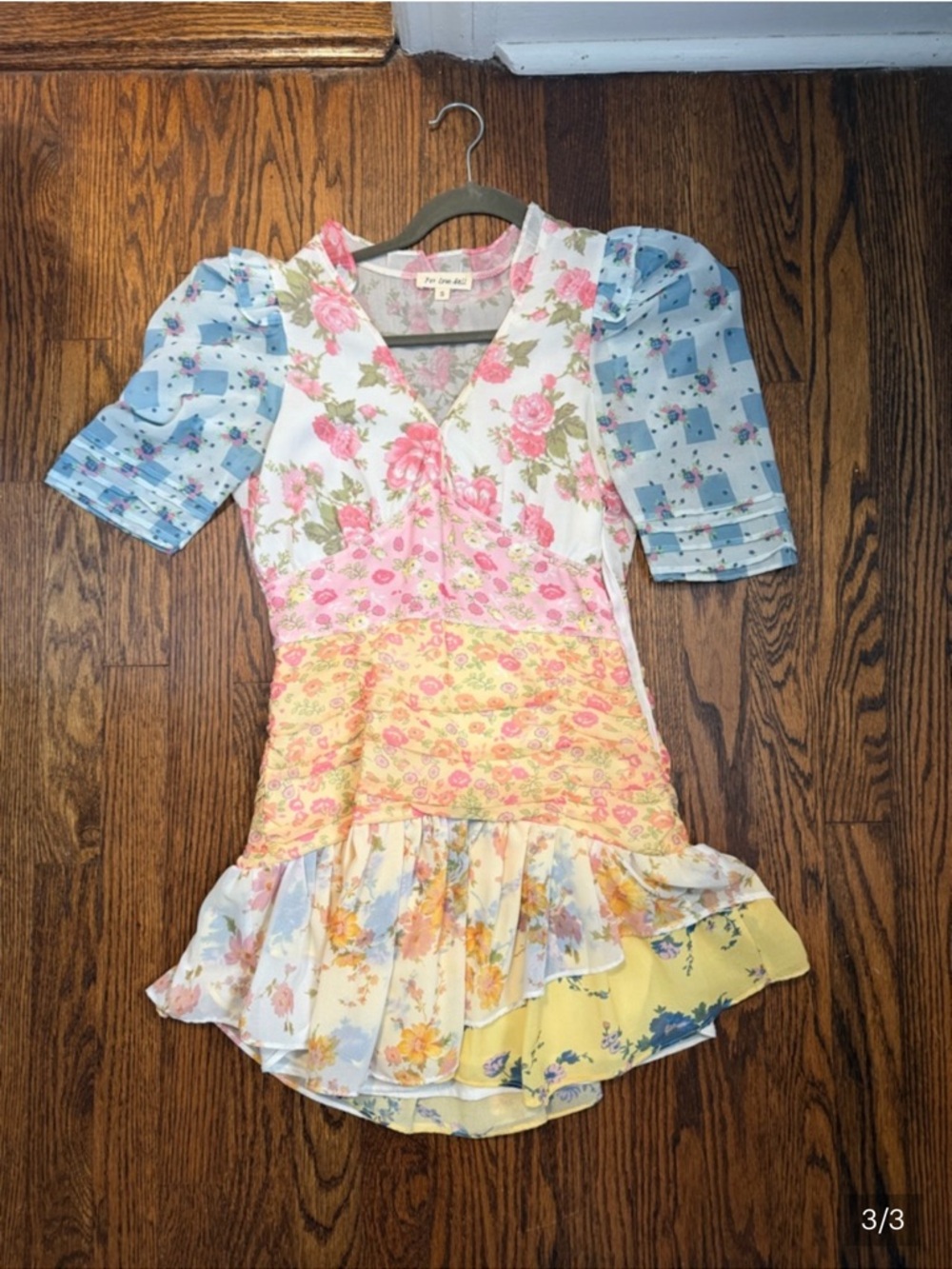 Multicolor Pastel Floral Wrap Mini Dress - Picture 3 of 3